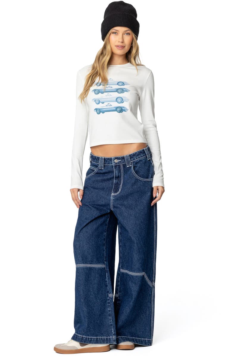 EDIKTED Car Club Long Sleeve Graphic T-Shirt, Alternate, color, White