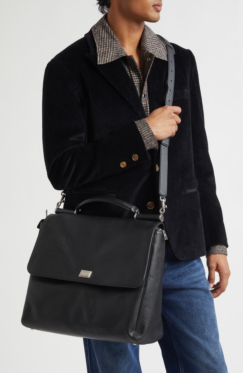 Dolce&Gabbana Sicily Alpina Leather Messenger Bag, Alternate, color, 80999 Nero