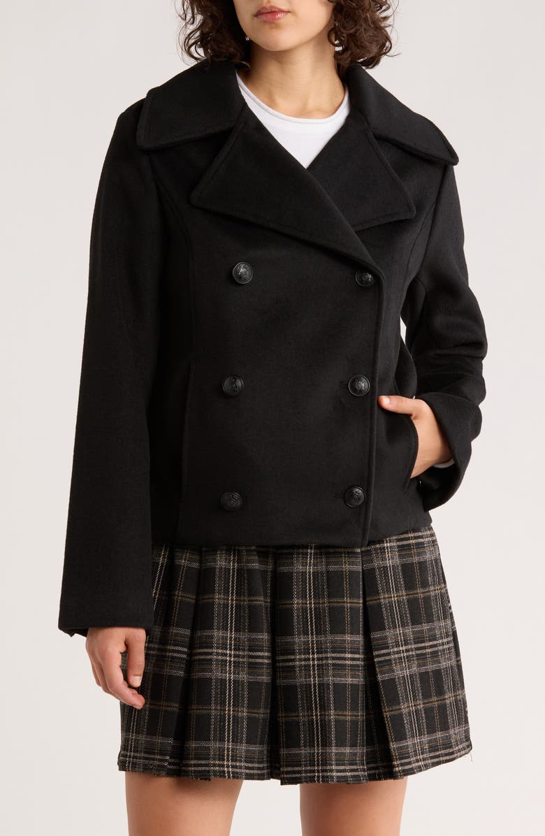 Rebecca Minkoff Double Breasted Peacoat, Main, color, Black