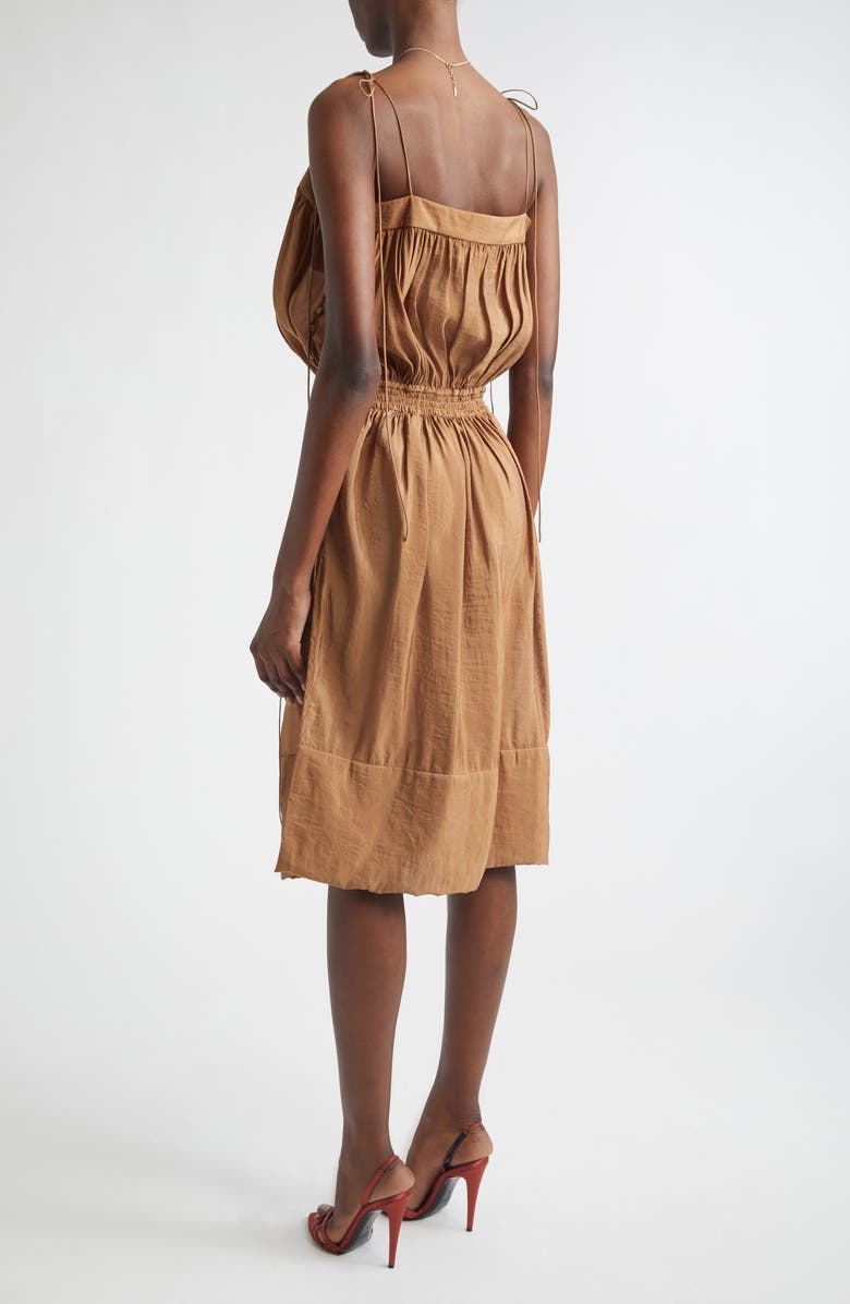 Saint Laurent Shirred Chiffon Satin Dress, Alternate, color, Caramel