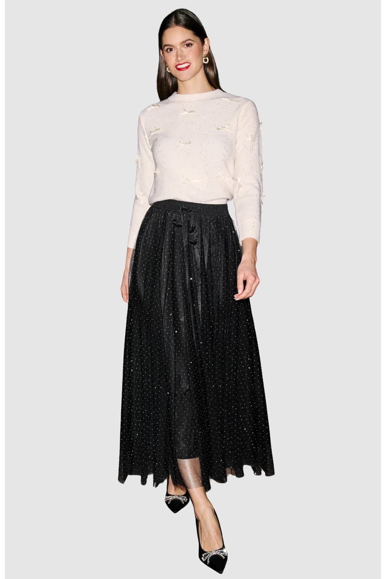 Diamonte Tulle Maxi Skirt, Alternate, color, Black