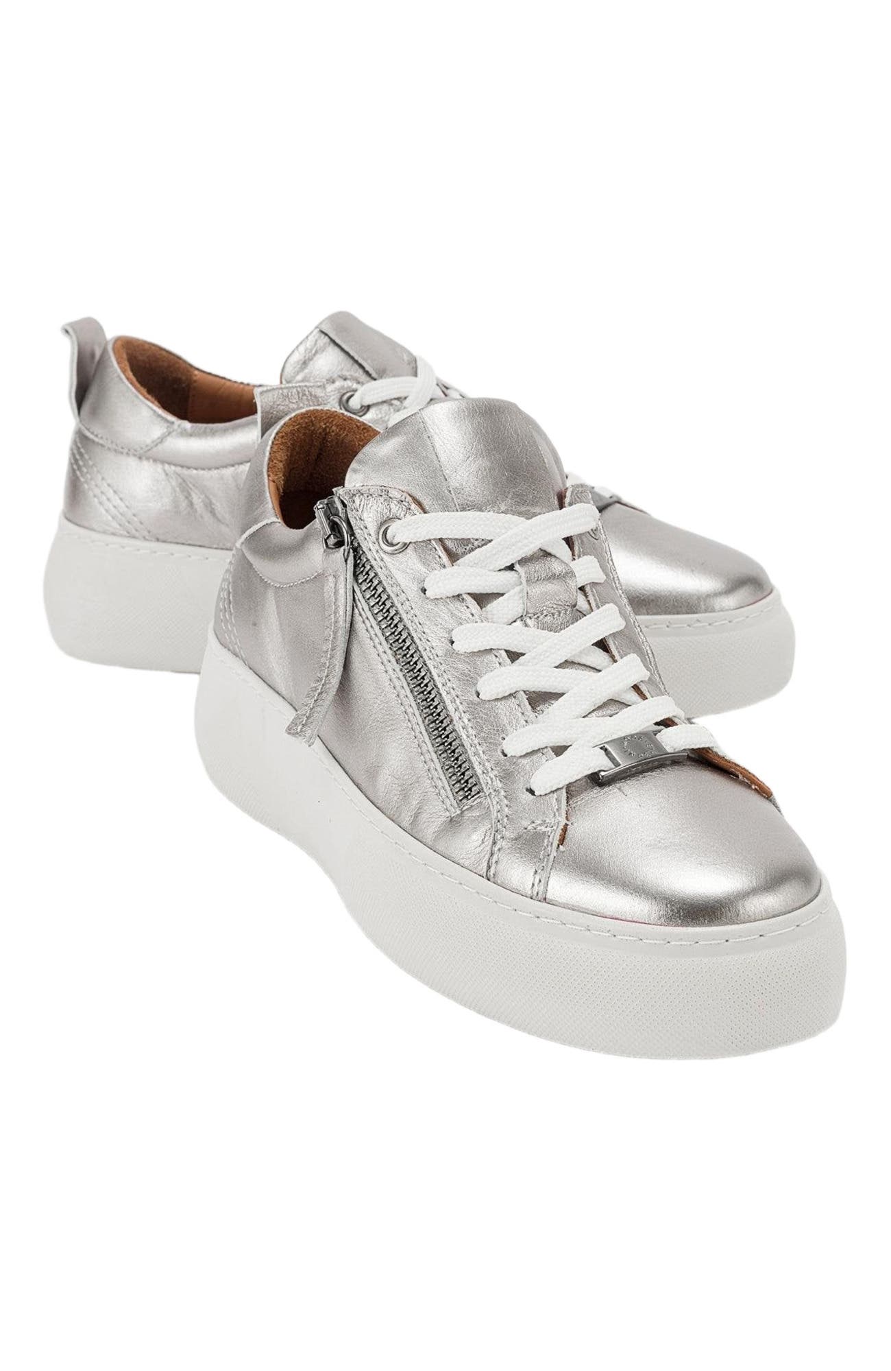 Forever & Always Shoes Allie Leather Zip Sneaker, Main, color, Silver Leather
