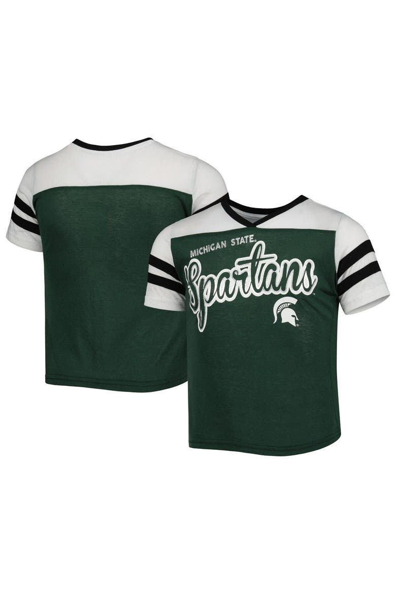 Girls Youth Colosseum Green Michigan State Spartans Practically Perfect Striped T-Shirt, Main, color, Green