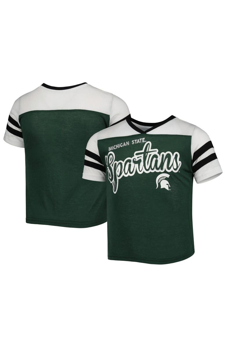 COLOSSEUM Girls Youth Colosseum Green Michigan State Spartans Practically Perfect Striped T-Shirt, Main, color, 