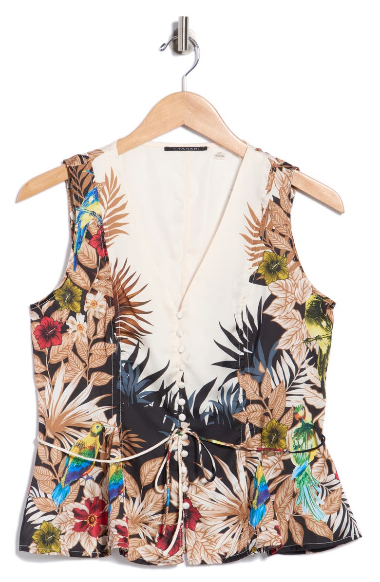 T Tahari Floral Print Sleeveless Top, Main, color, Jungle Bird Print