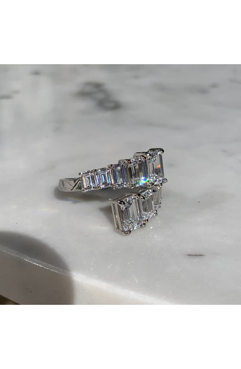 Gemma Azzurro emerald cut cz diamond statement ring, Alternate, color, Silver