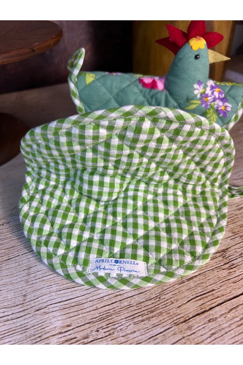 Happy Hen Potholder in Green Floral, Alternate, color, Green