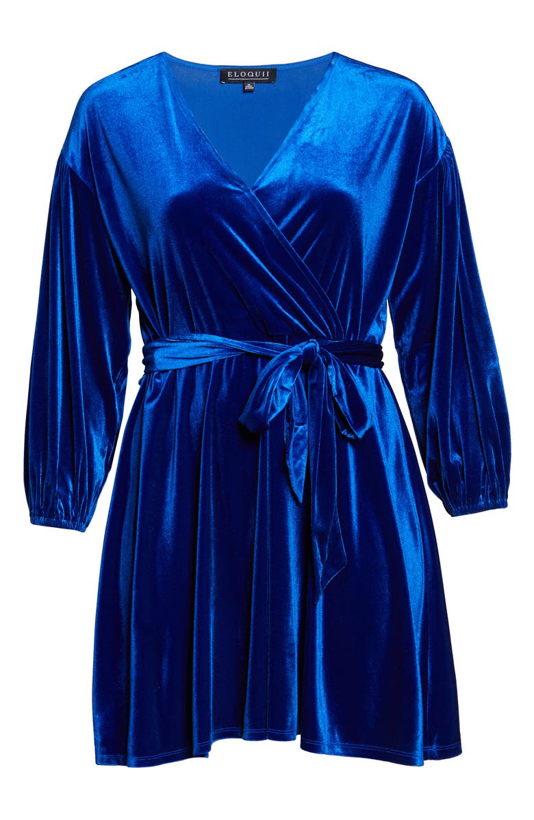 ELOQUII Faux Wrap Long Sleeve Velveteen Dress, Alternate, color, 