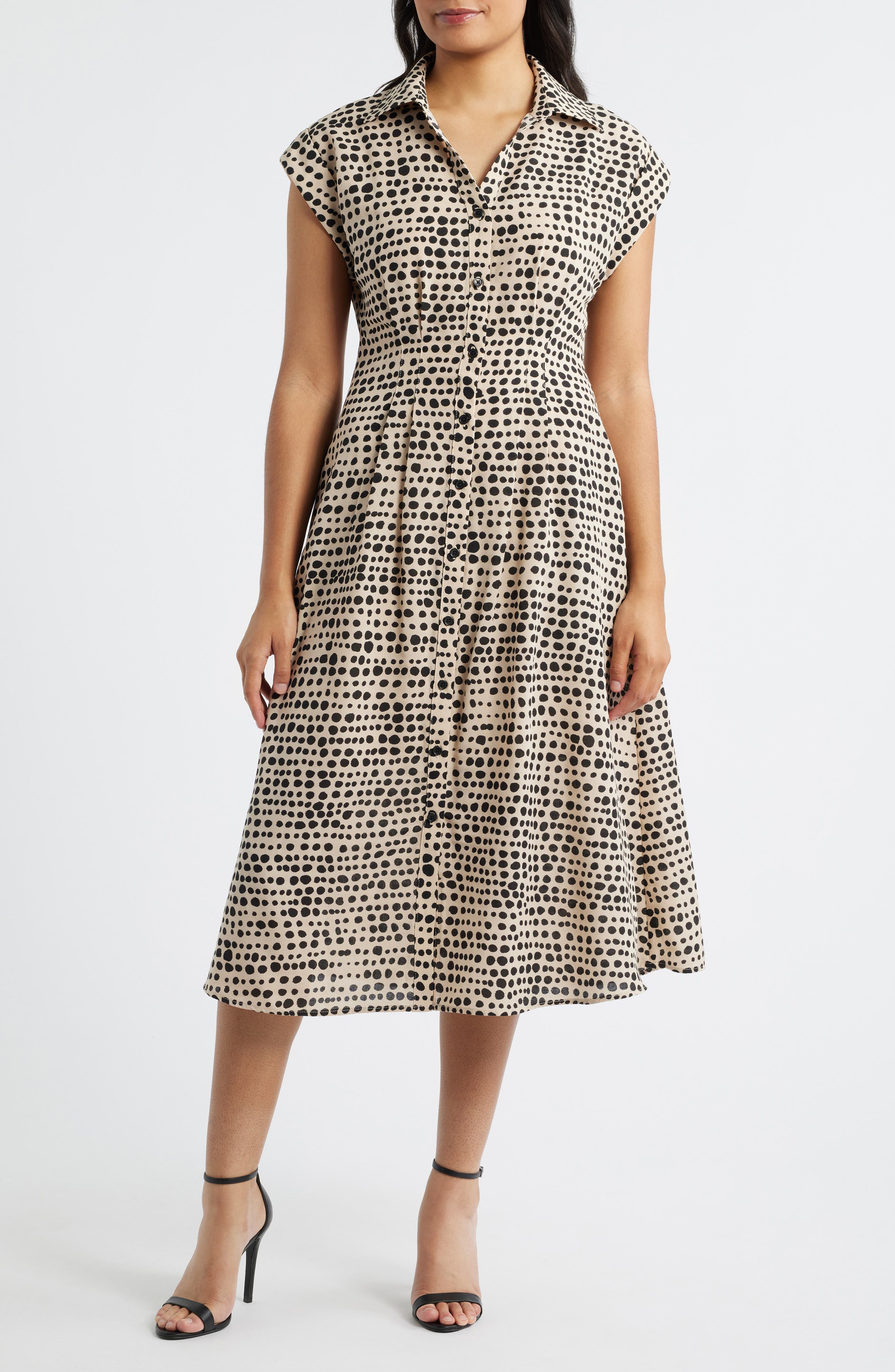 Mixed Dot Print Midi Shirtdress