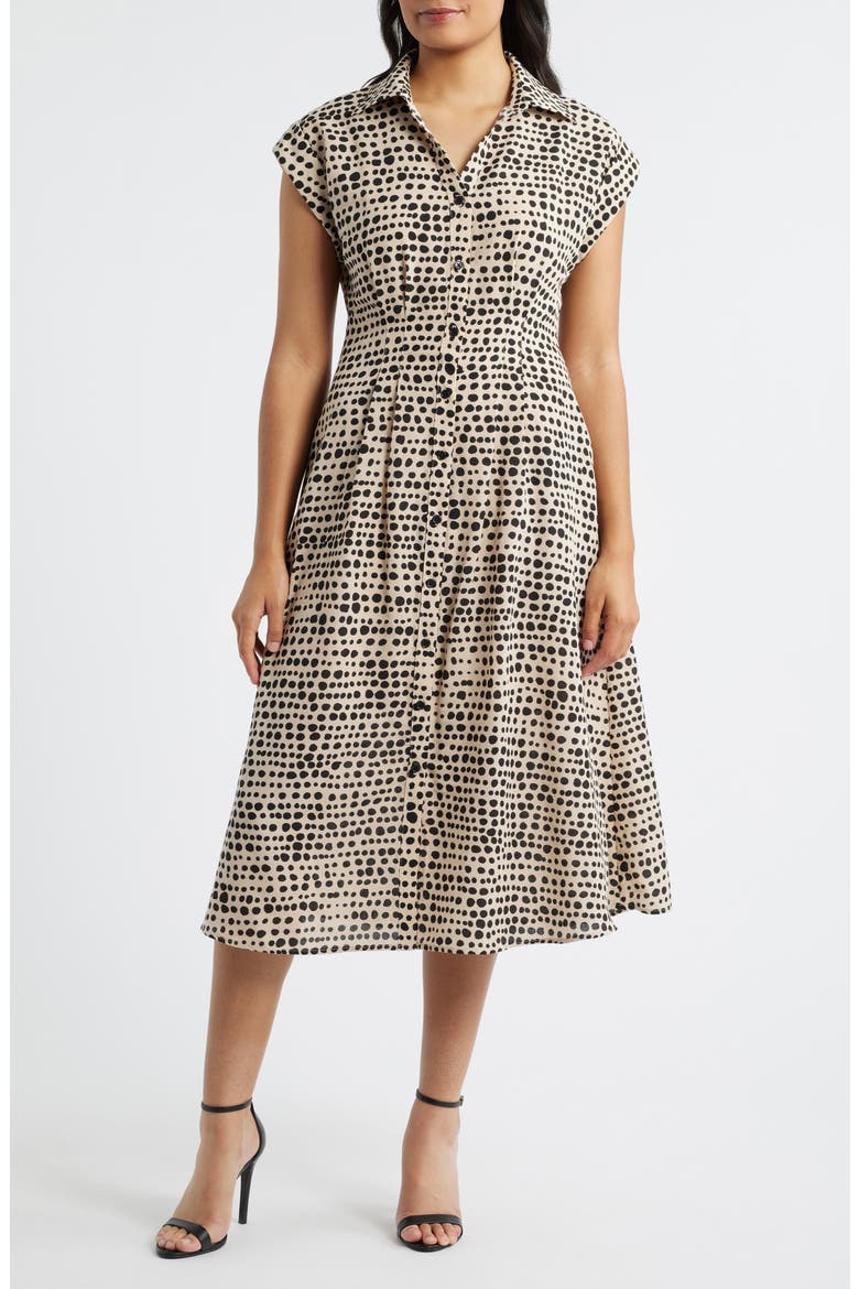 Mixed Dot Print Midi Shirtdress, Main, color, BLACK MULTI