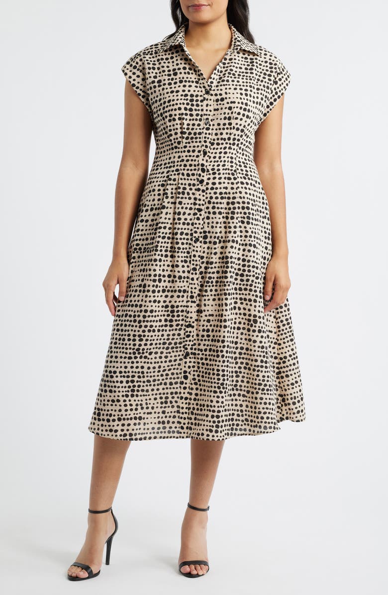 Julia Jordan Mixed Dot Print Midi Shirtdress, Main, color, Black Multi