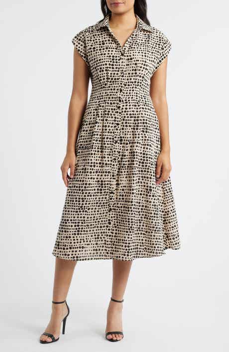 Mixed Dot Print Midi Shirtdress