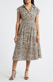 Julia Jordan Mixed Dot Print Midi Shirtdress