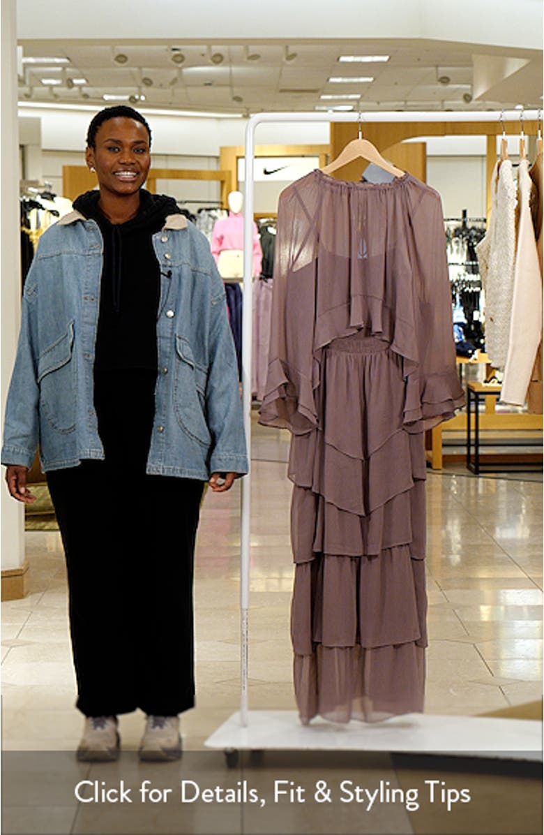 Tiered Ruffle Chiffon Cape Dress, sales video thumbnail