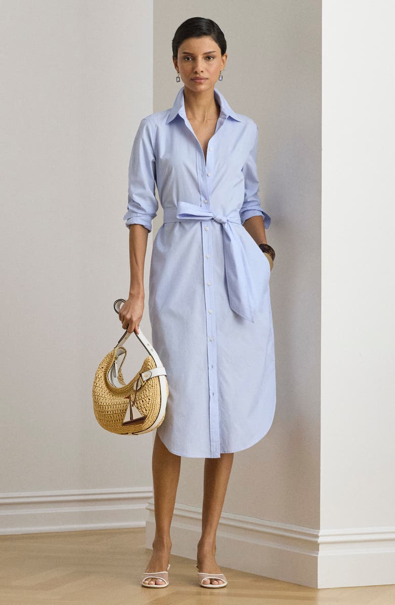 Lauren Ralph Lauren End On End Long Sleeve Cotton Shirtdress, Alternate, color, Light Sky Blue