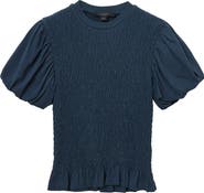 AllSaints Dael Smocked Puff Sleeve Top