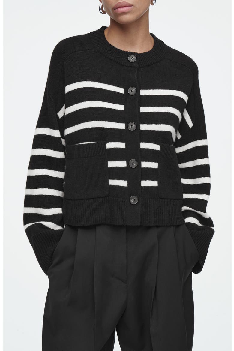 Stripe Wool Cardigan, Main, color, BLACK DARK