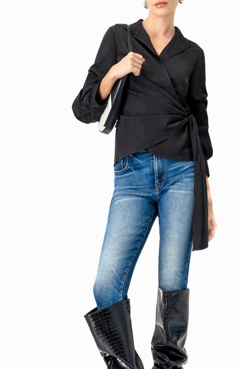 IVONNE Long Sleeve Wrap Shirt, Alternate, color, Black