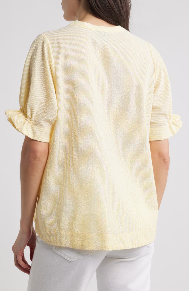 Bobeau Seersucker Gathered Short Sleeve Button-Up Shirt, Alternate, color, Yellow/ White