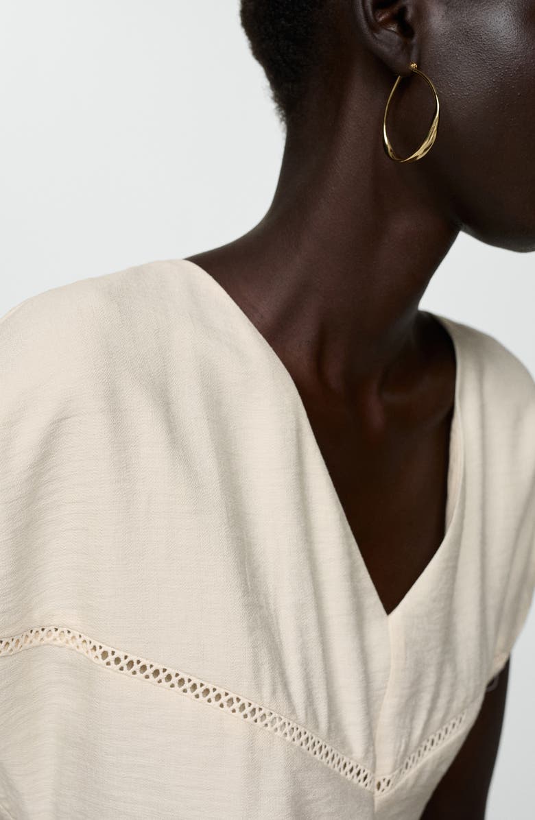 MANGO Lace Trim Dress, Alternate, color, Ecru