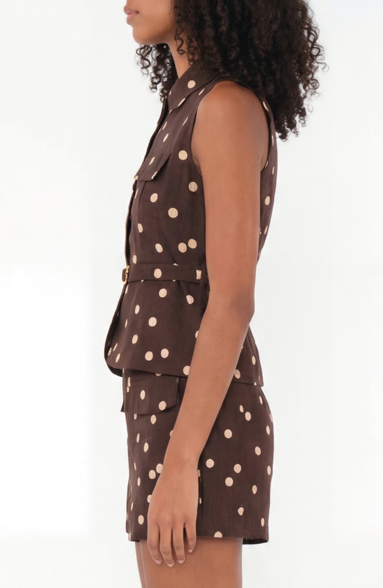 The Lulo Project Stellas Belted Sleeveless Button-Up Shirt, Alternate, color, Polka Dots Cream