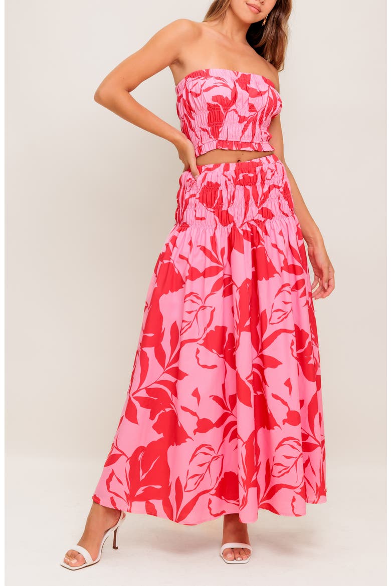 Print Tube Top & Maxi Skirt Set, Alternate, color, PINK RED
