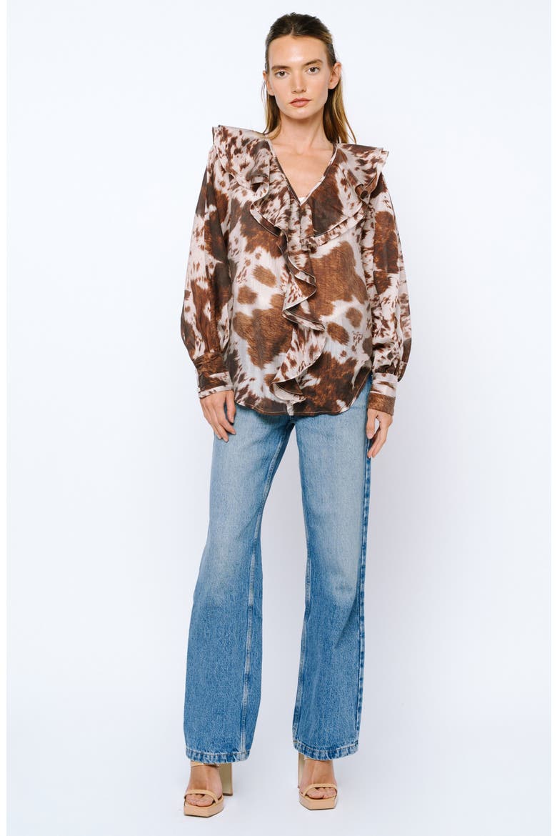 Sienna Animal Print Ruffle Top, Alternate, color, BROWN MULTI