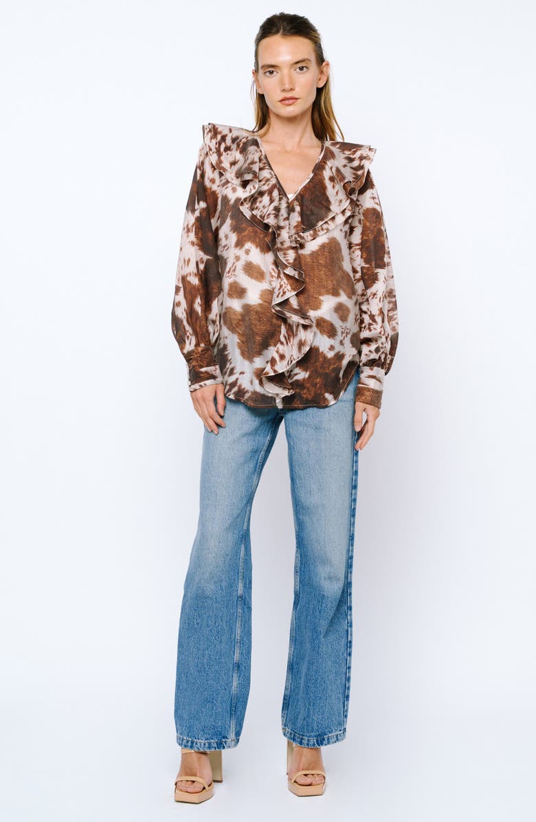 CIEBON Sienna Animal Print Ruffle Top, Alternate, color, Brown Multi
