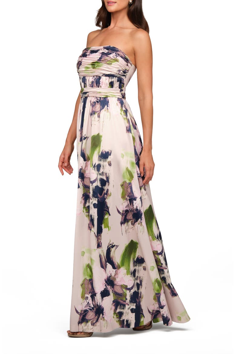 Ida Floral Print Strapless Gown, Alternate, color, CHAMPAGNE MULTI