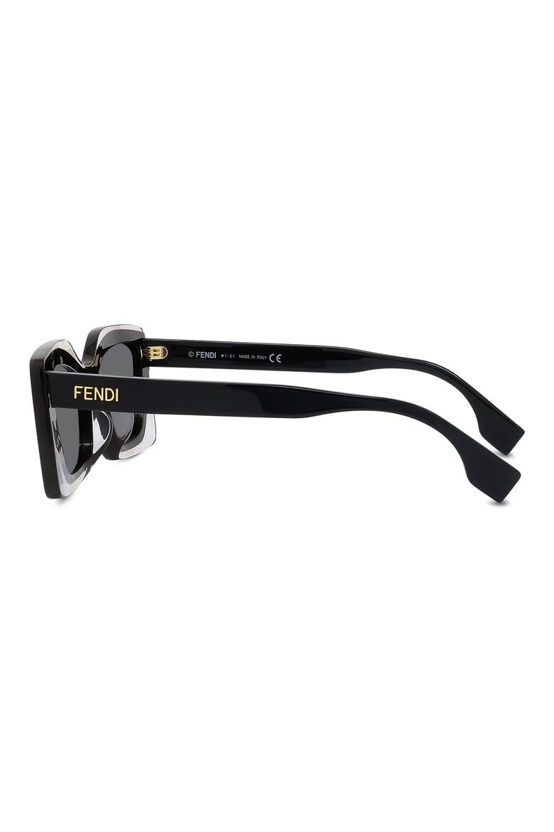 'Fendi 53mm Rectangular Sunglasses, Alternate, color, SHINY BLACK / SMOKE