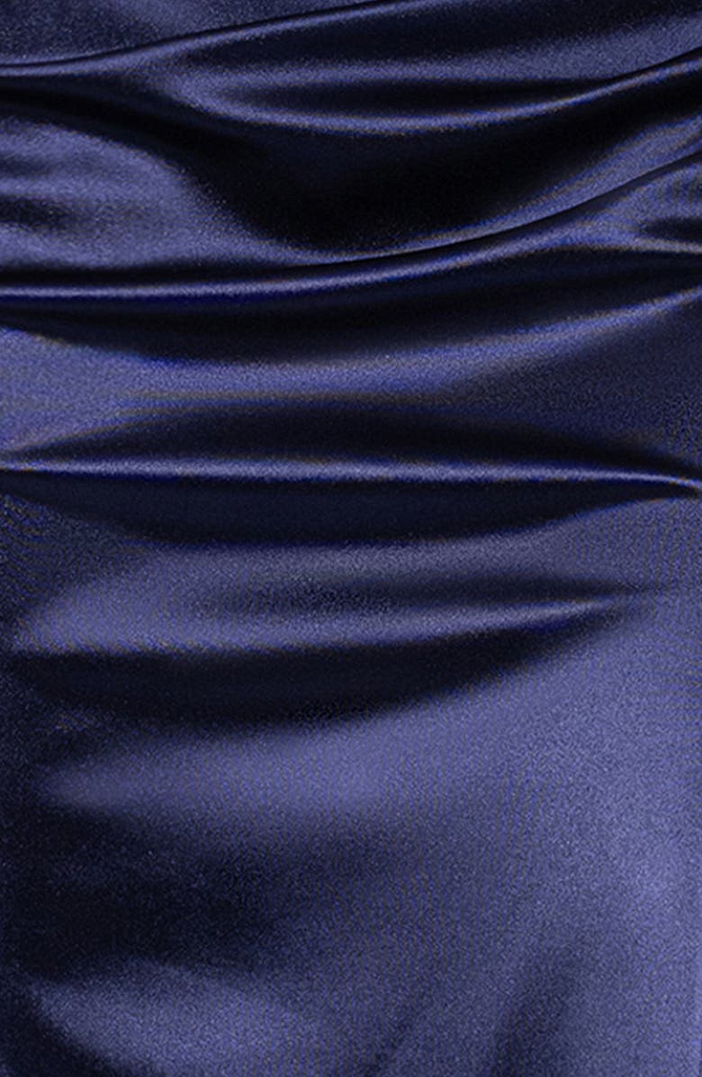 Blondie Nites Glam Ruched Strapless Satin Gown, Alternate, color, 