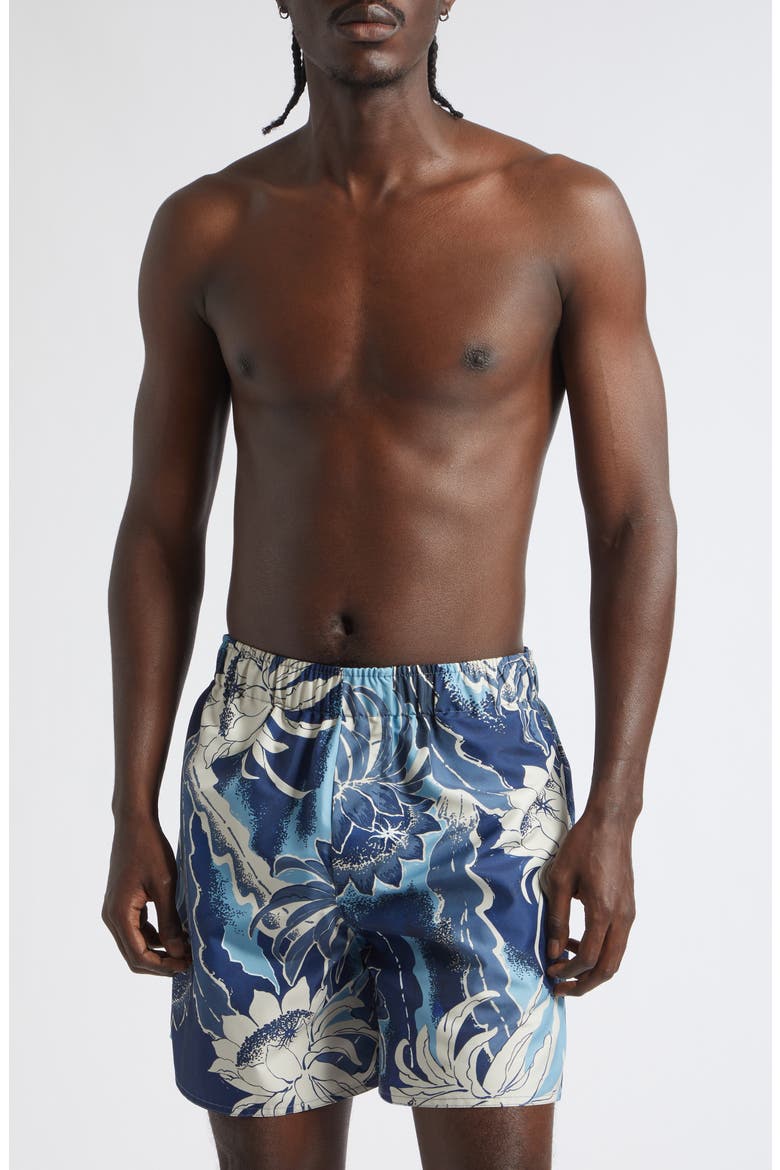 Tropical Print Swim Trunks, Main, color, SAPPHIRE