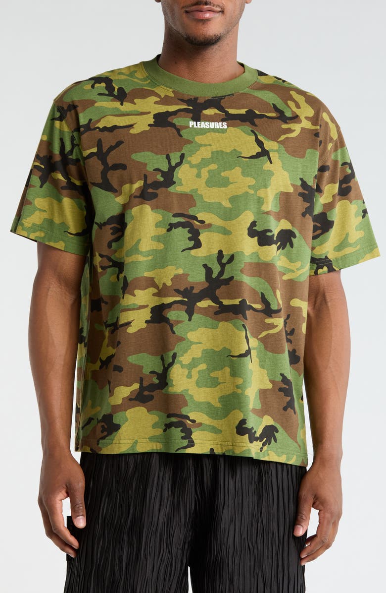 PLEASURES Wordmark Logo Cotton T-Shirt, Main, color, Woodland