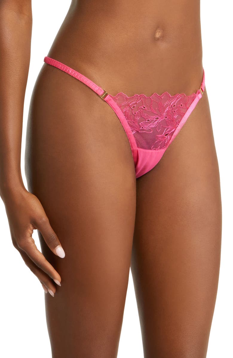 Bluebella Astra Embroidered Mesh Thong, Alternate, color, Fuchsia Pink