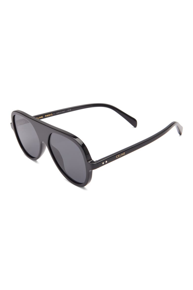Flat Front Aviator Sunglasses, Alternate, color, SHINY BLACK / SMOKE