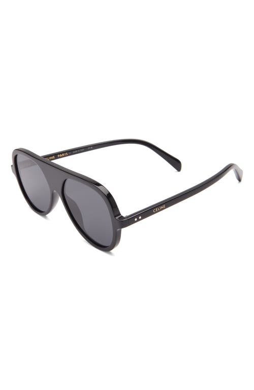 Celine Flat Front Aviator Sunglasses In Shiny Black/smoke
