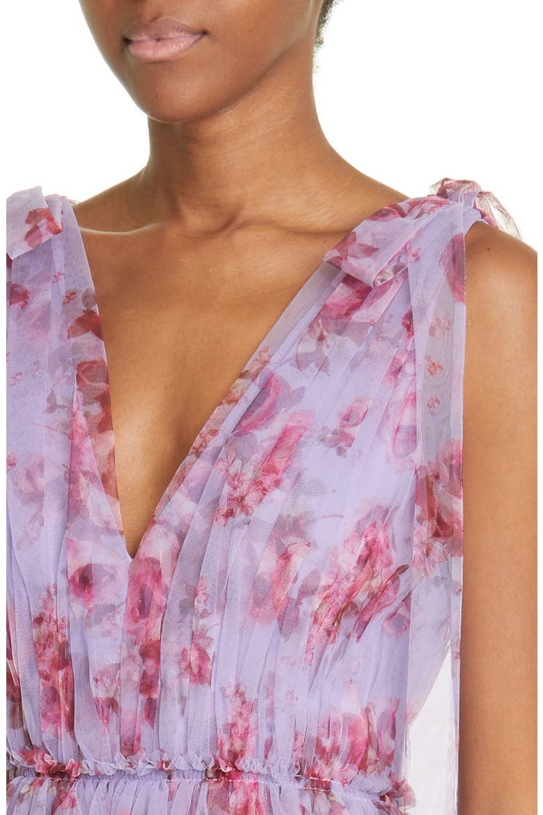 Floral Print Tiered Tulle Midi Dress, Alternate, color, LAVENDER