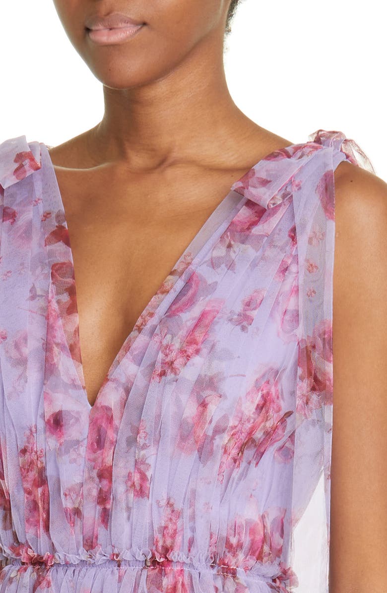 Lela Rose Floral Print Tiered Tulle Midi Dress, Alternate, color, 