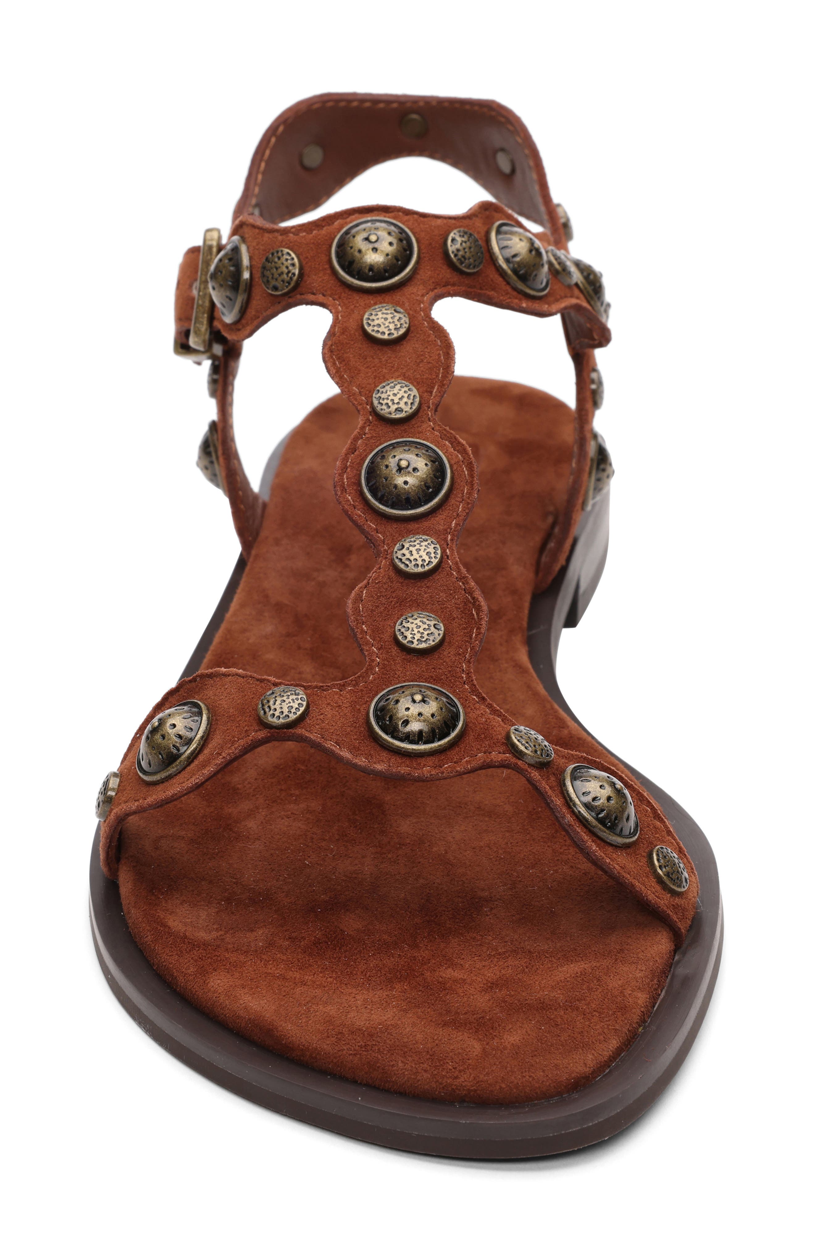 Ash Phanny Metallic Studded Ankle Strap Sandal, Alternate, color, Tajine