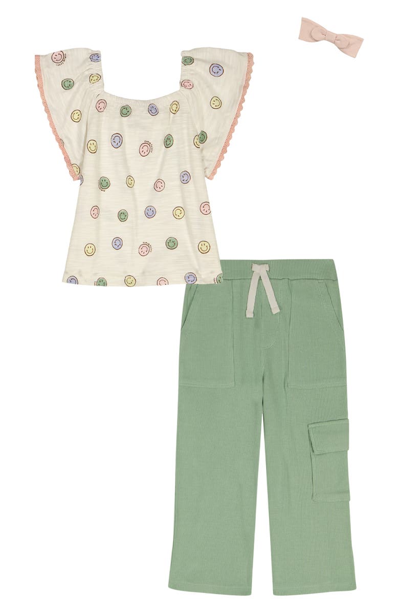Lucky Brand Kids' 3-Piece Tunic & Rib Pants Set, Main, color, Green Multi