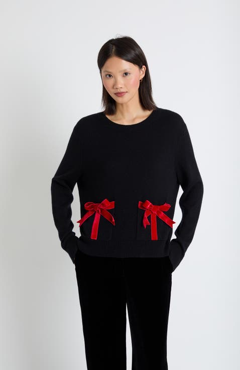 Wool-Cashmere Velvet Bow Sweater