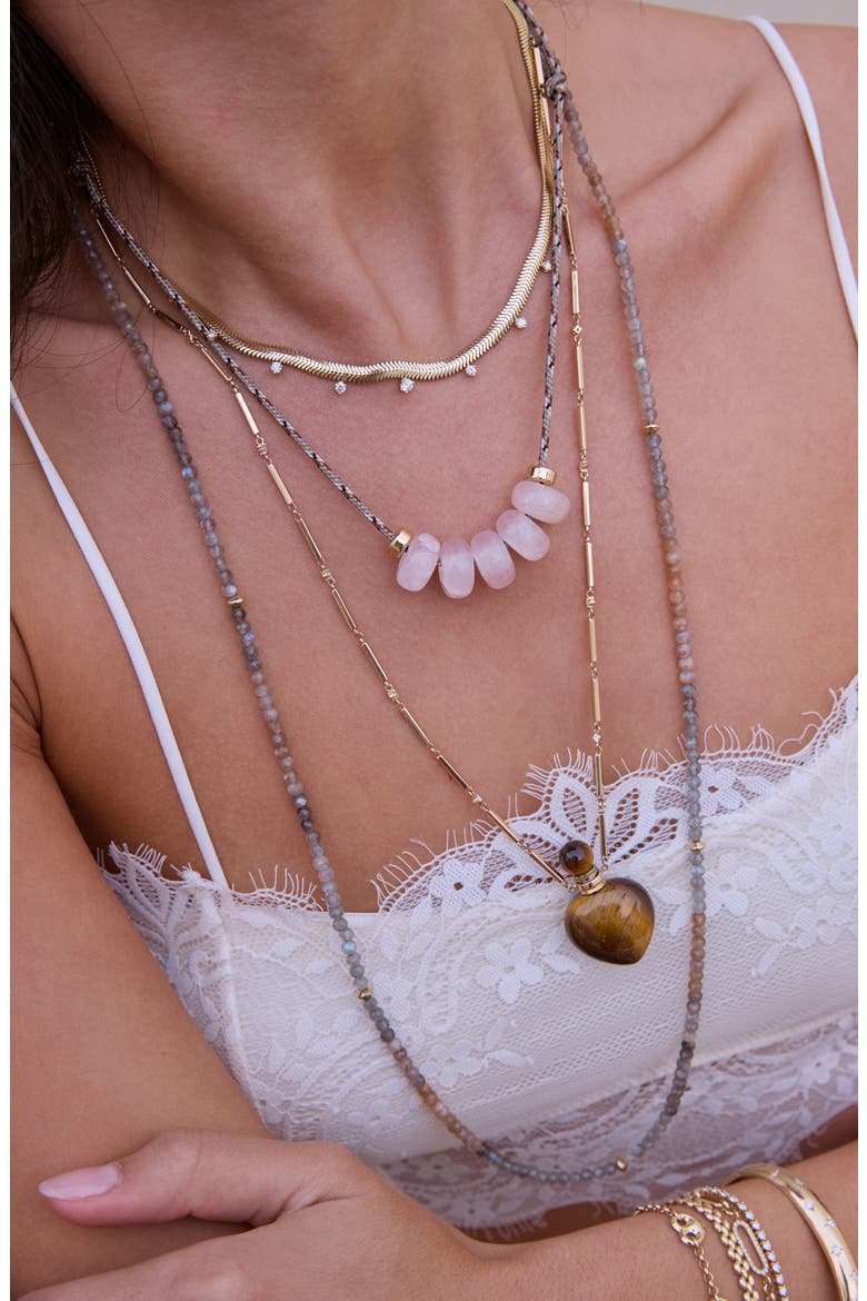 14K Gold Rose Quartz & Rondelle Slider Bead Paracord Necklace, Alternate, color, 14K YELLOW GOLD / ROSE QUARTZ