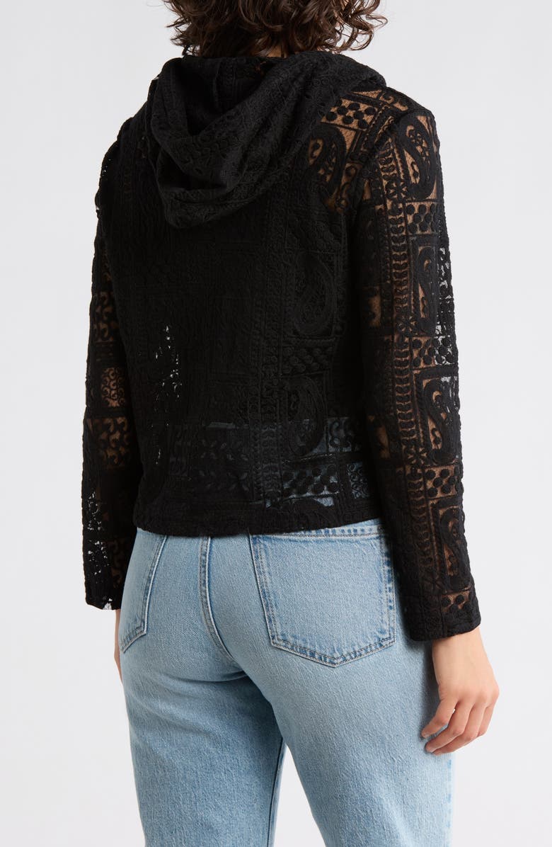 Forgotten Grace Open Knit Zip-Up Hoodie, Alternate, color, Black