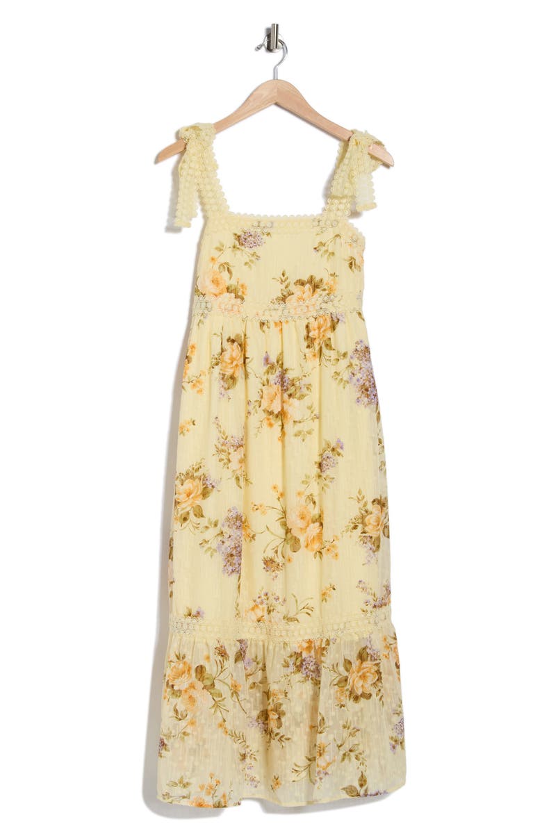 AUGUST SKY Floral Tie Strap Midi Dress, Alternate, color, Yellow Multi