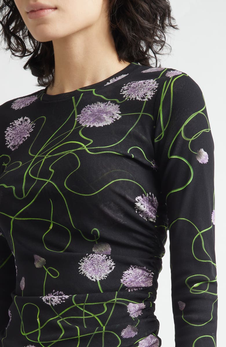 Stella McCartney Twisted Floral Mesh Top, Alternate, color, Black Multicolor