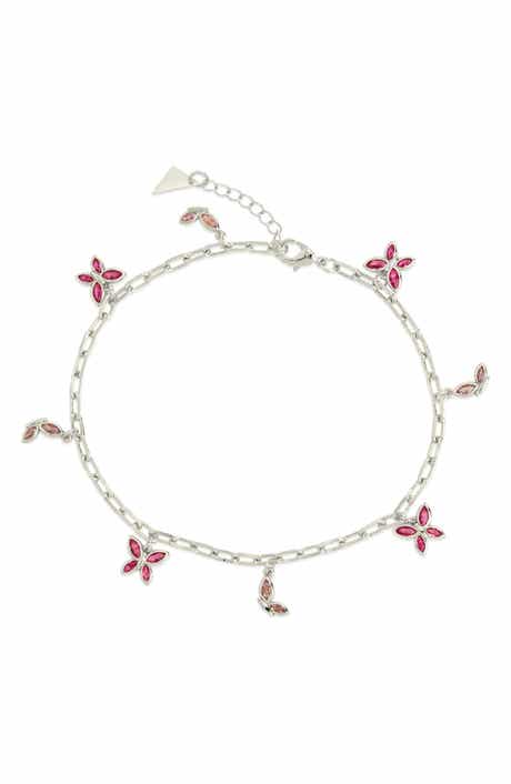 Sterling Forever Caria Cubic Zirconia Butterfly Anklet