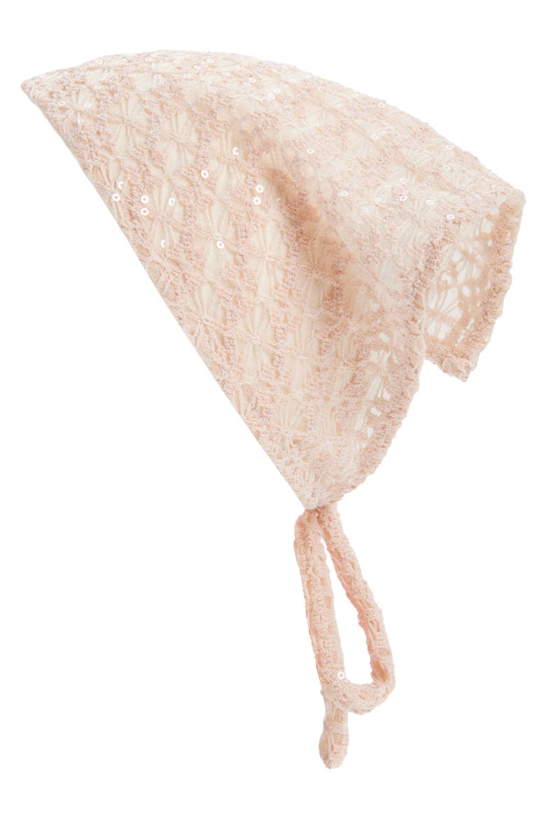 Sequin Lace Headscarf, Main, color, PINK