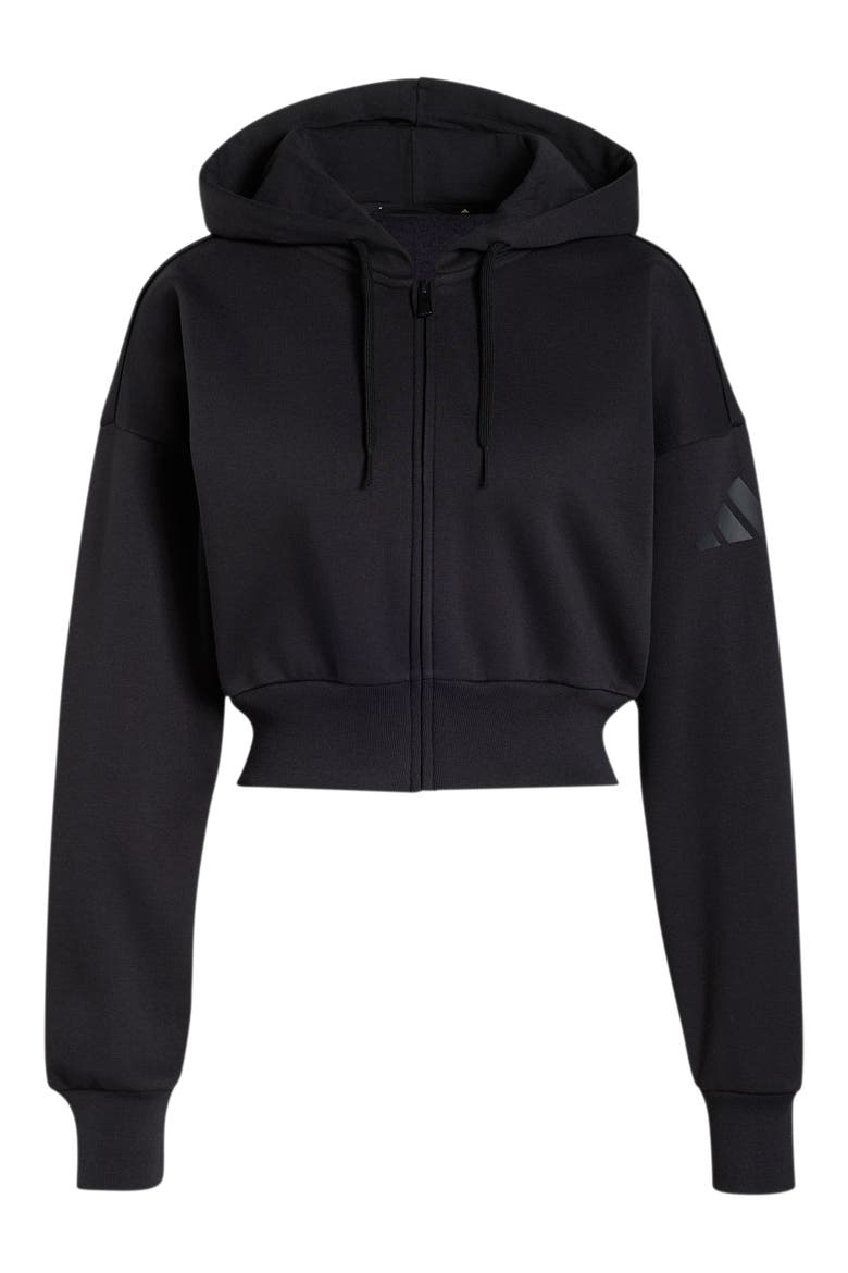 Full Zip Cropped Fleece Hoodie, Alternate, color, BLACK