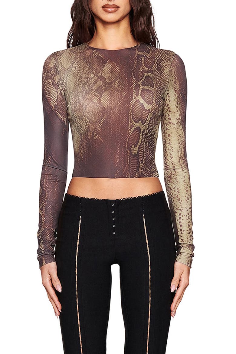 Izar Snakeskin Print Crop Top, Main, color, BROWN SNAKE