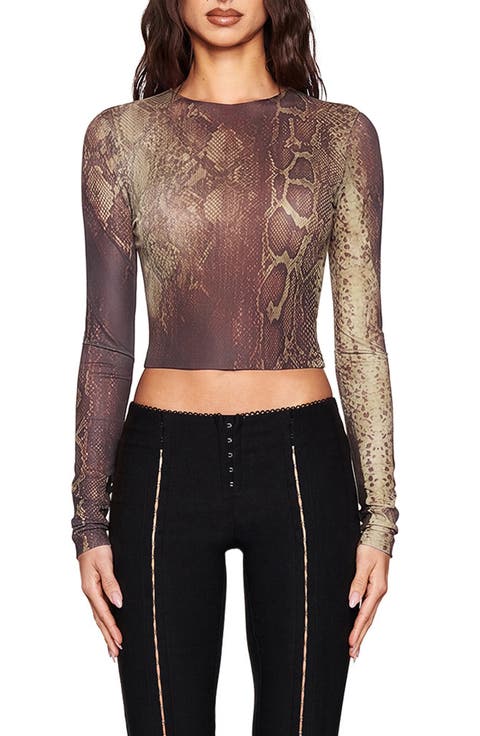 Izar Snakeskin Print Crop Top